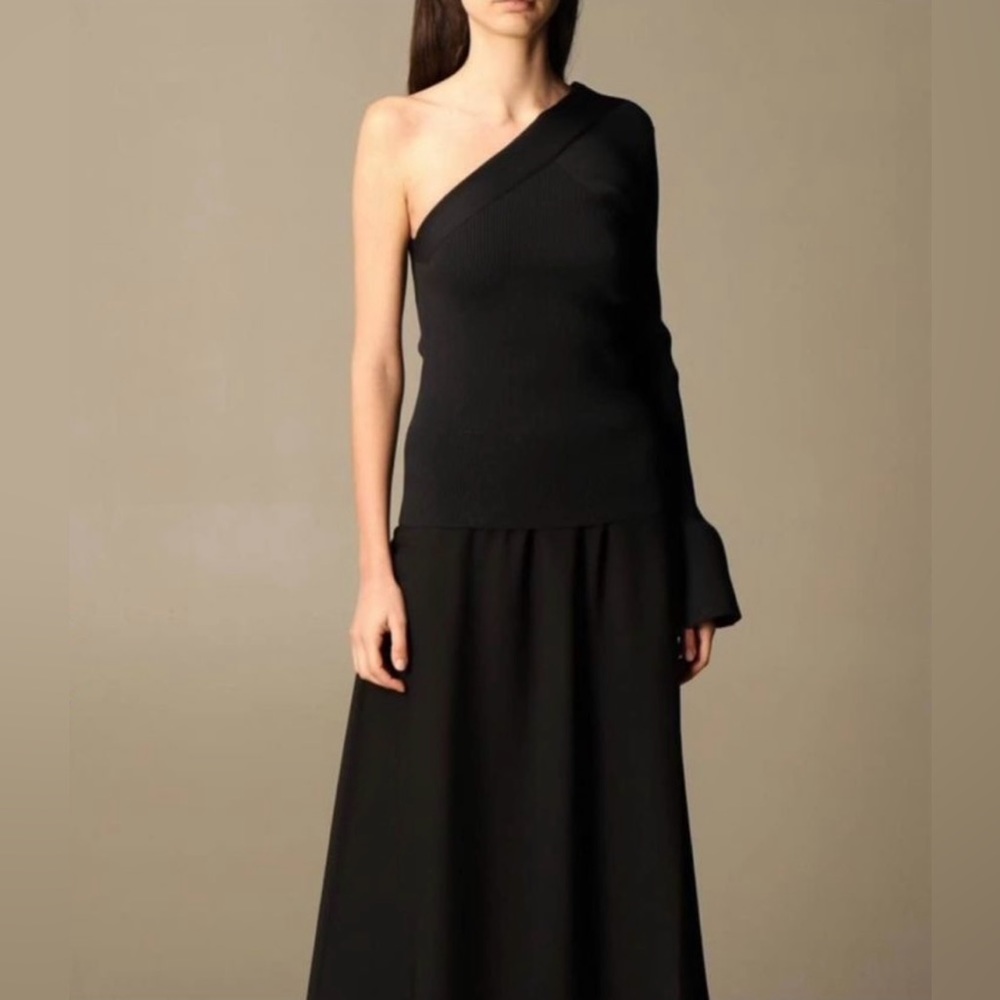NWOT THEORY One Shoulder Bell Sleeve Ribbed Top